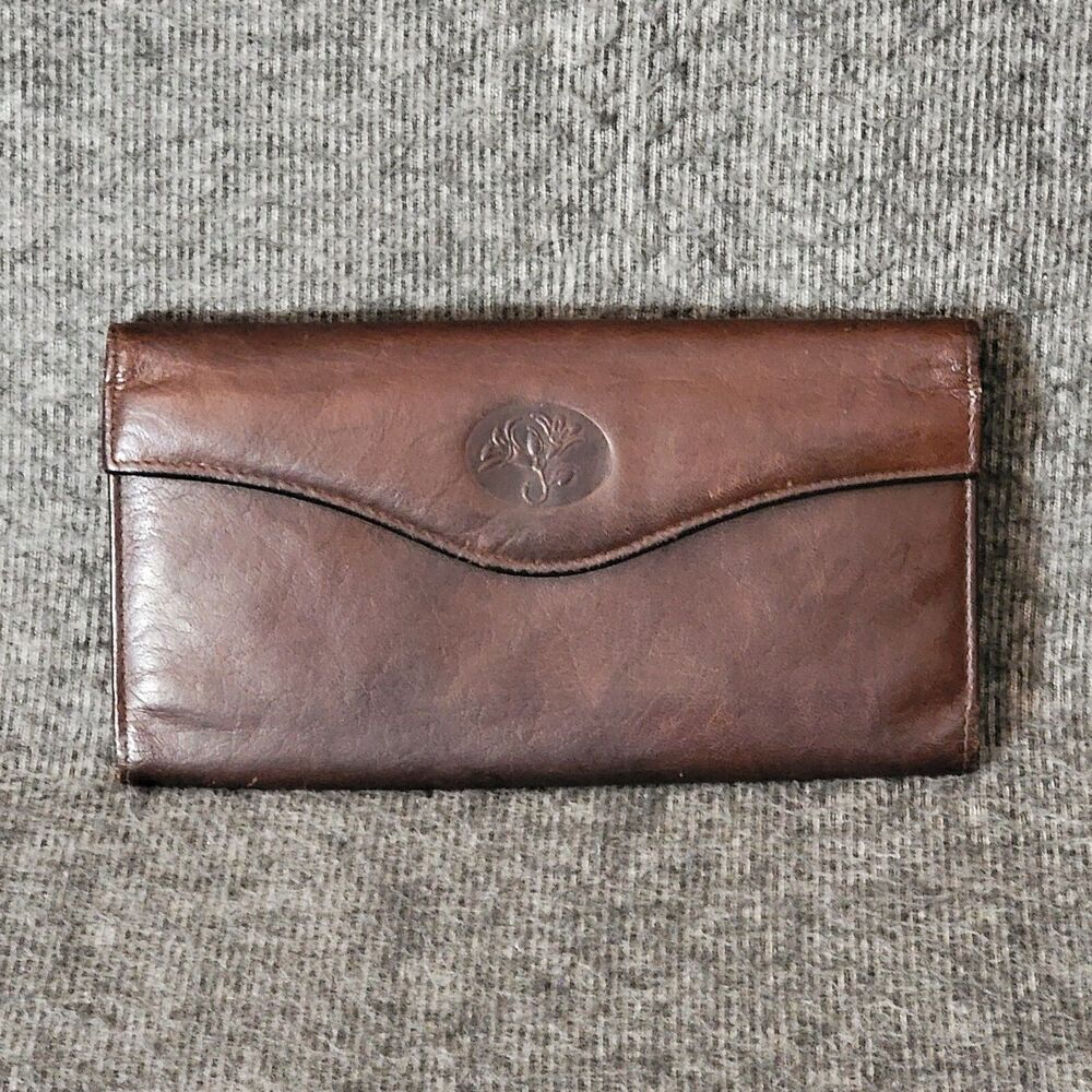Buxton Wallet Womens Brown Top Grain Leather Long Bifold Organizer Floral Emboss